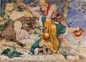 the infant aesculapius discovered by shepherds on a mountain